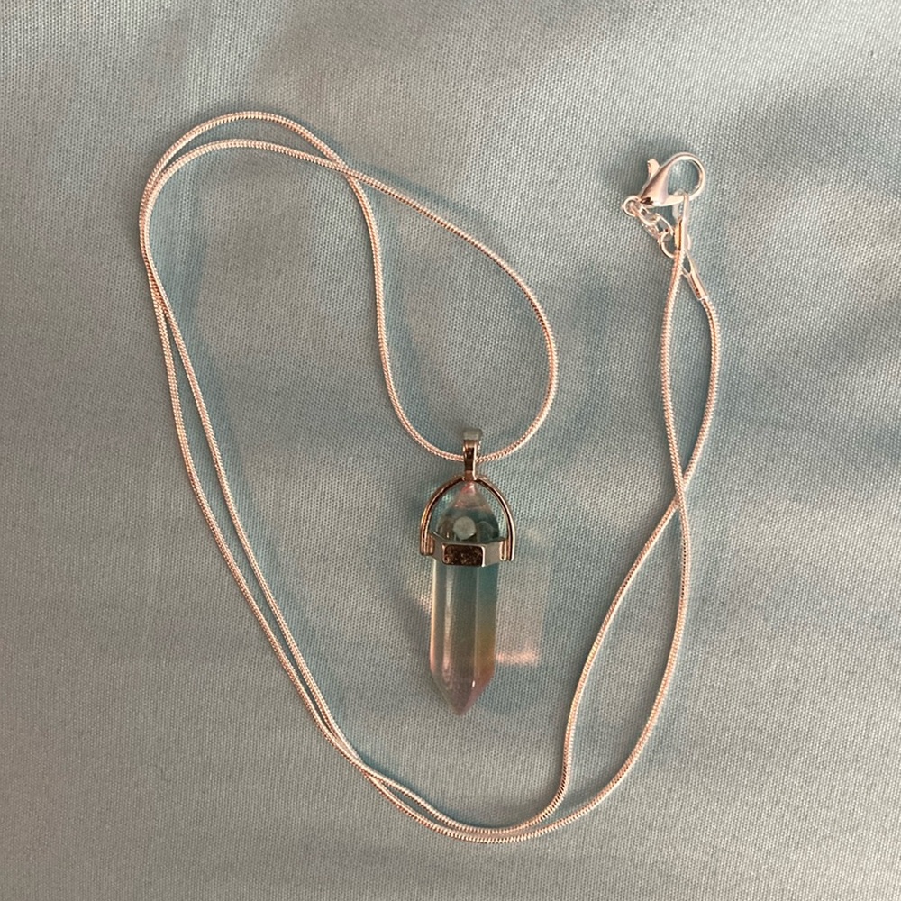 Aura Quartz Crystal Necklace with 23” Sterling Silver 925 Chain. NWOT